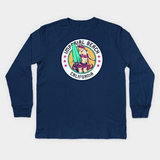 Retro Surfer Babe Badge Imperial Beach California Kids Long Sleeve T-Shirt